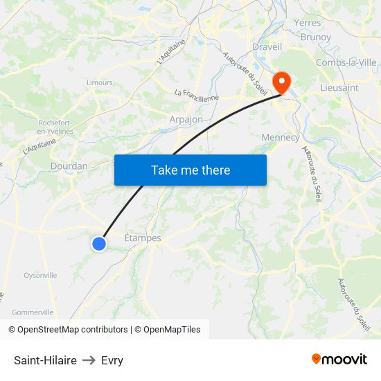 Saint-Hilaire to Evry map