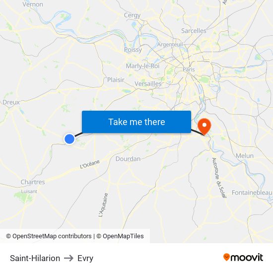 Saint-Hilarion to Evry map