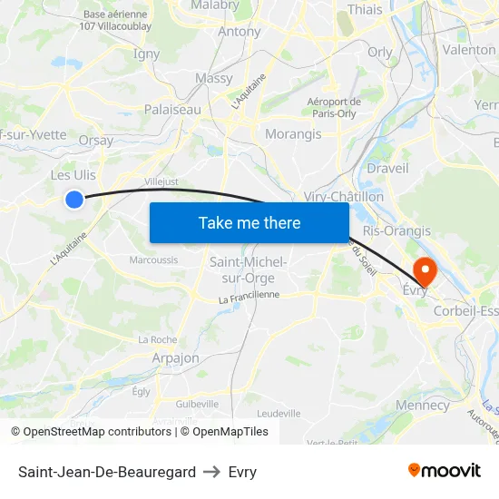 Saint-Jean-De-Beauregard to Evry map