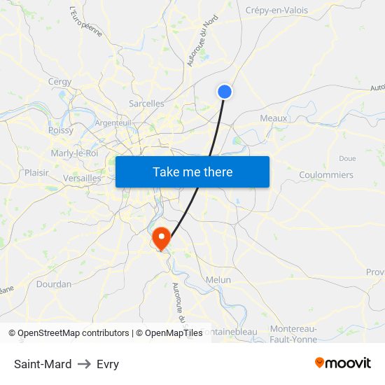 Saint-Mard to Evry map
