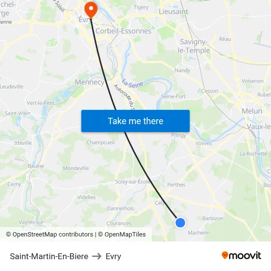 Saint-Martin-En-Biere to Evry map