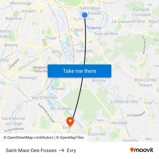 Saint-Maur-Des-Fosses to Evry map