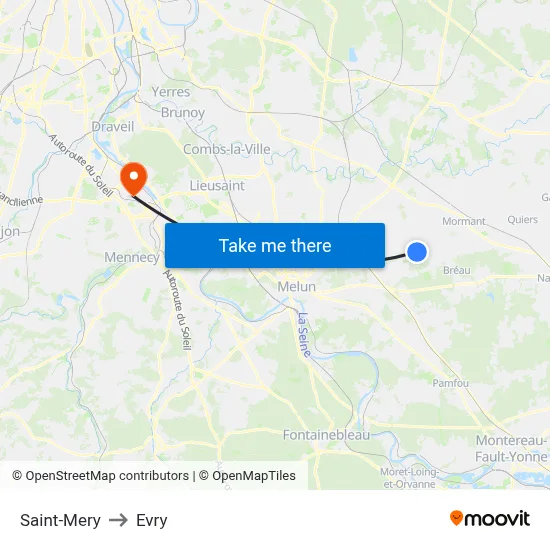 Saint-Mery to Evry map