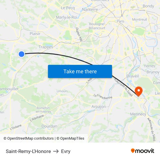 Saint-Remy-L'Honore to Evry map