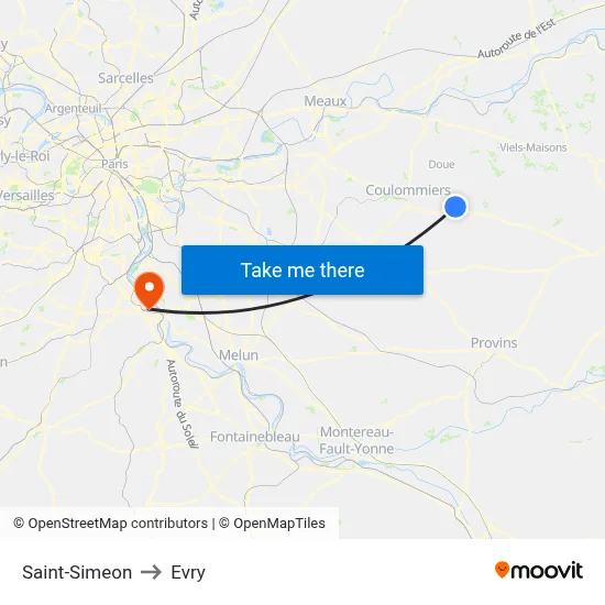 Saint-Simeon to Evry map