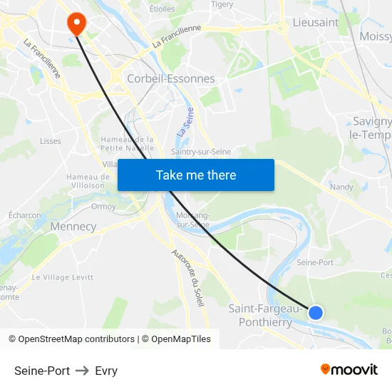 Seine-Port to Evry map