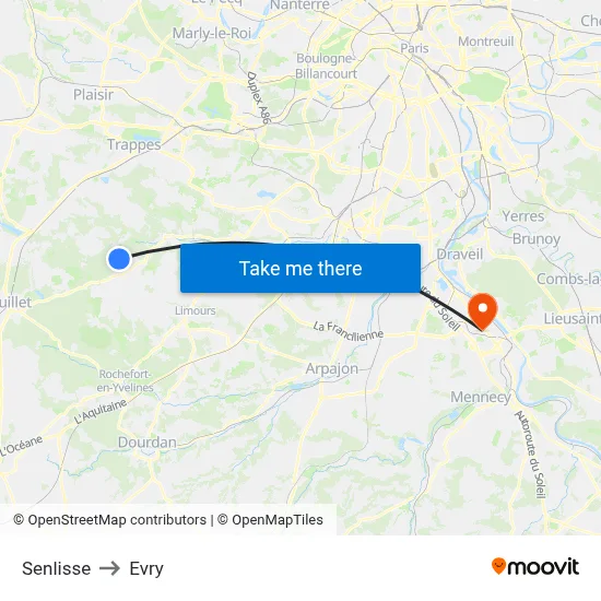 Senlisse to Evry map