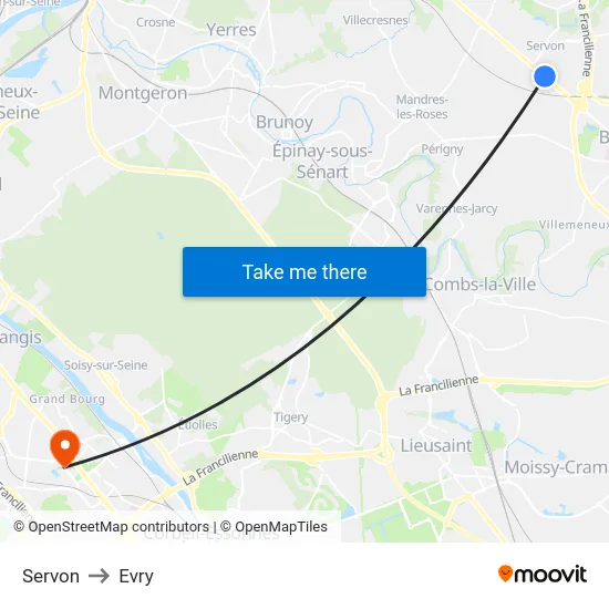 Servon to Evry map