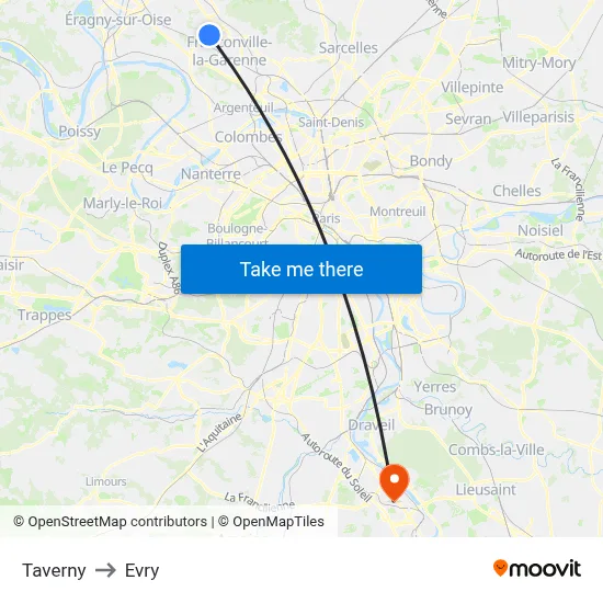 Taverny to Evry map
