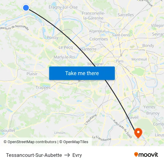 Tessancourt-Sur-Aubette to Evry map