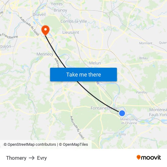 Thomery to Evry map