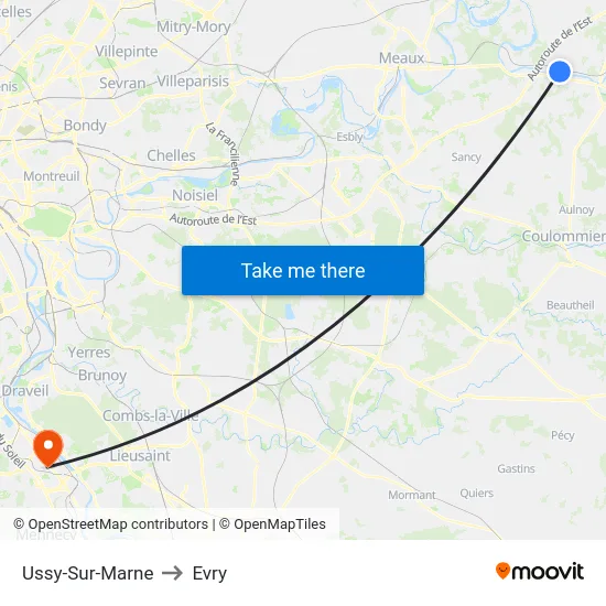 Ussy-Sur-Marne to Evry map