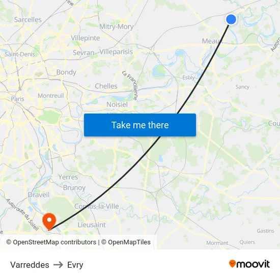 Varreddes to Evry map
