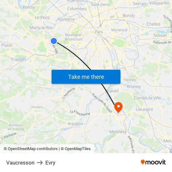 Vaucresson to Evry map