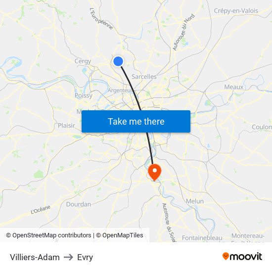 Villiers-Adam to Evry map