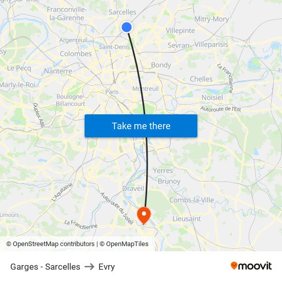 Garges - Sarcelles to Evry map