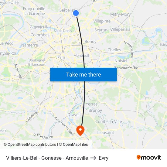Villiers-Le-Bel - Gonesse - Arnouville to Evry map