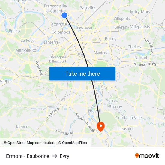 Ermont - Eaubonne to Evry map