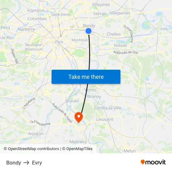 Bondy to Evry map