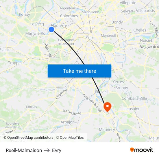 Rueil-Malmaison to Evry map