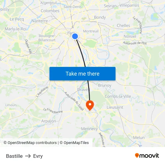 Bastille to Evry map