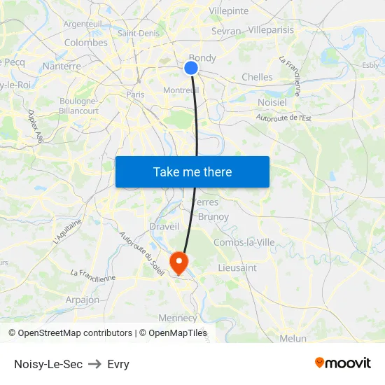 Noisy-Le-Sec to Evry map