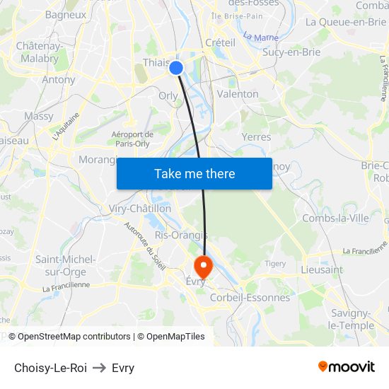 Choisy-Le-Roi to Evry map