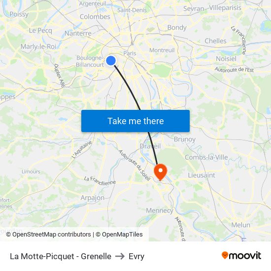 La Motte-Picquet - Grenelle to Evry map