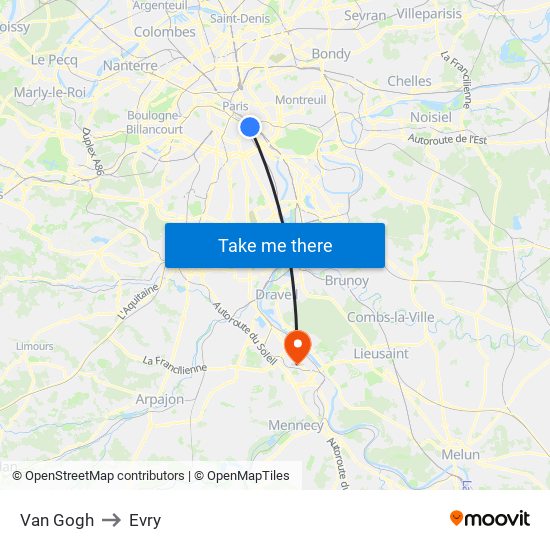 Van Gogh to Evry map