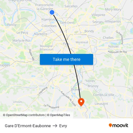 Gare D'Ermont-Eaubonne to Evry map