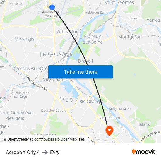 Aéroport Orly 4 to Evry map