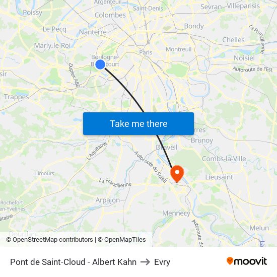 Pont de Saint-Cloud - Albert Kahn to Evry map