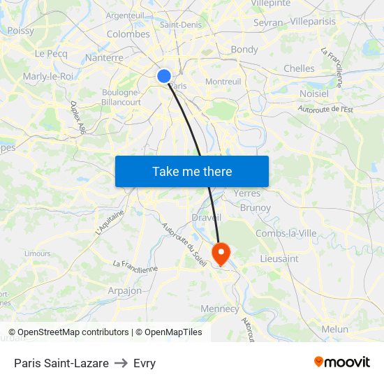 Paris Saint-Lazare to Evry map