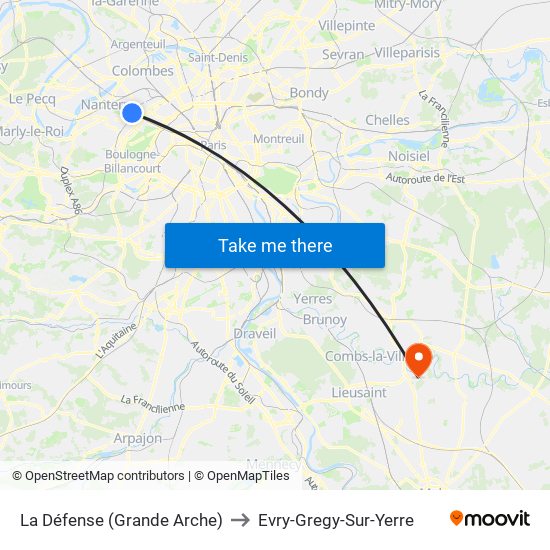 La Défense (Grande Arche) to Evry-Gregy-Sur-Yerre map