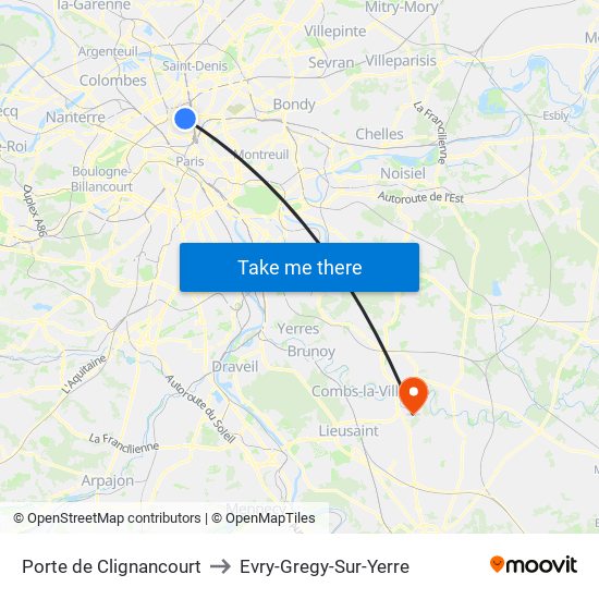 Porte de Clignancourt to Evry-Gregy-Sur-Yerre map