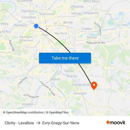 Clichy - Levallois to Evry-Gregy-Sur-Yerre map