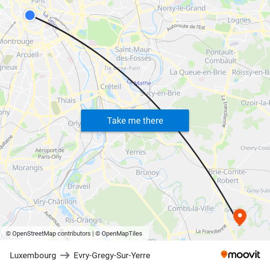 Luxembourg to Evry-Gregy-Sur-Yerre map
