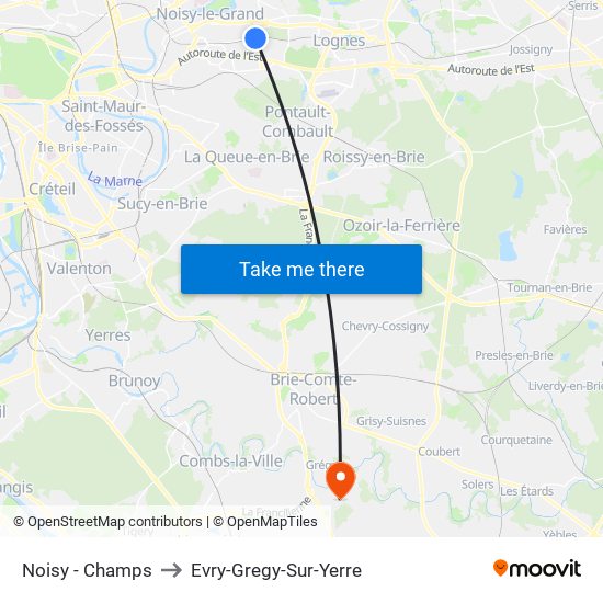 Noisy - Champs to Evry-Gregy-Sur-Yerre map
