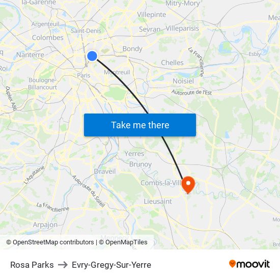Rosa Parks to Evry-Gregy-Sur-Yerre map