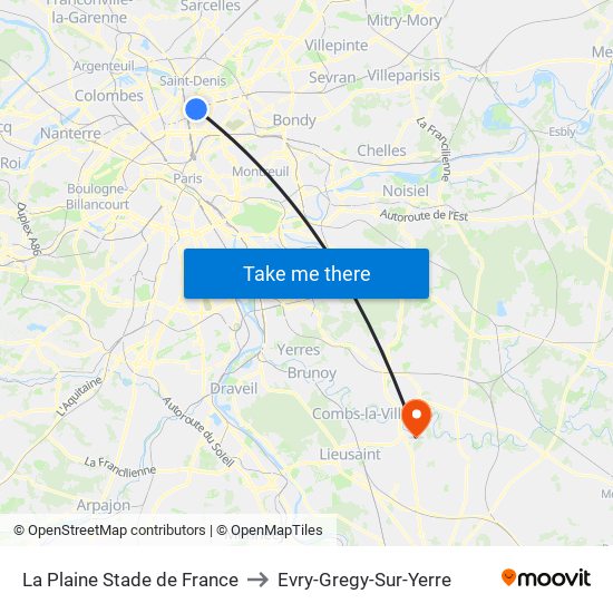 La Plaine Stade de France to Evry-Gregy-Sur-Yerre map