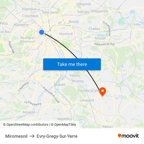 Miromesnil to Evry-Gregy-Sur-Yerre map