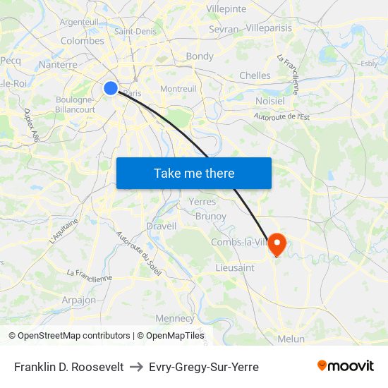 Franklin D. Roosevelt to Evry-Gregy-Sur-Yerre map