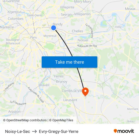 Noisy-Le-Sec to Evry-Gregy-Sur-Yerre map