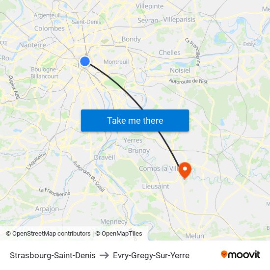 Strasbourg-Saint-Denis to Evry-Gregy-Sur-Yerre map