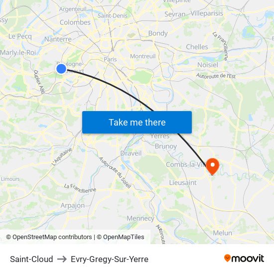 Saint-Cloud to Evry-Gregy-Sur-Yerre map