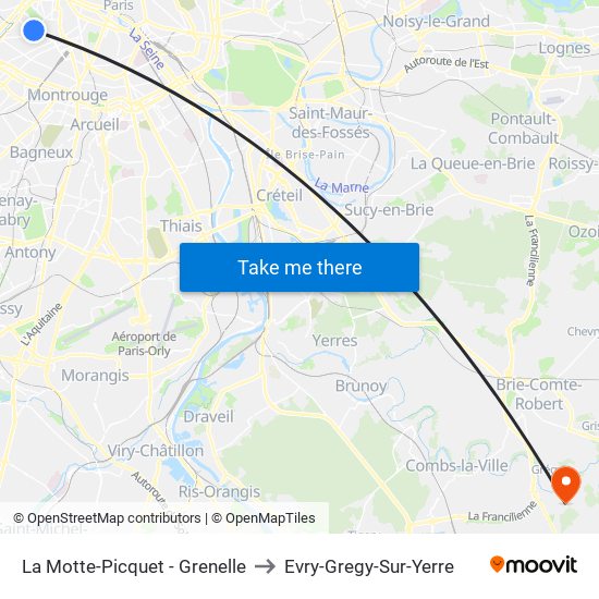 La Motte-Picquet - Grenelle to Evry-Gregy-Sur-Yerre map