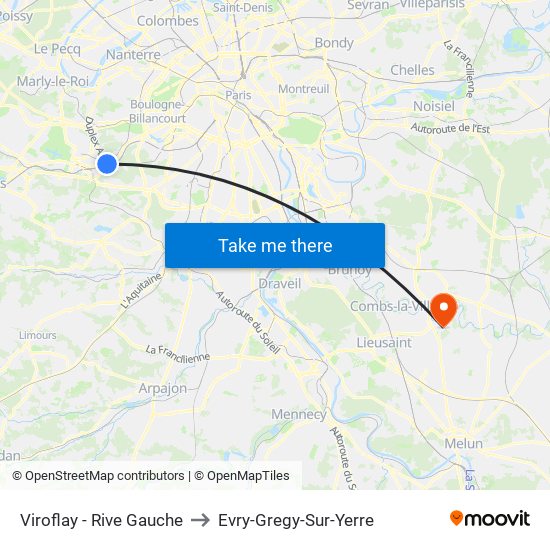 Viroflay - Rive Gauche to Evry-Gregy-Sur-Yerre map