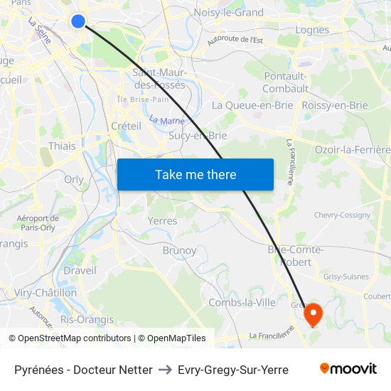 Pyrénées - Docteur Netter to Evry-Gregy-Sur-Yerre map