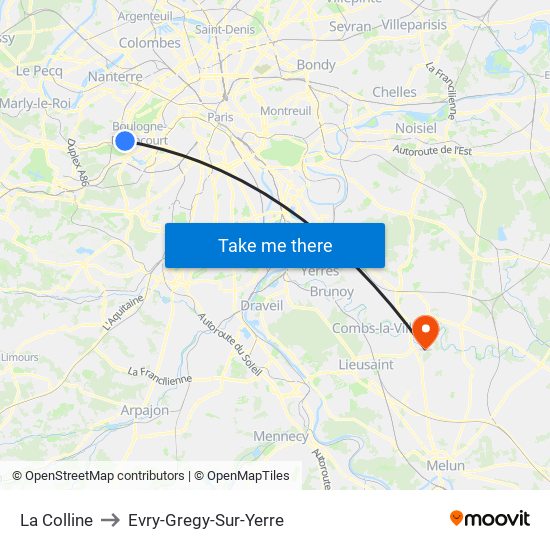 La Colline to Evry-Gregy-Sur-Yerre map