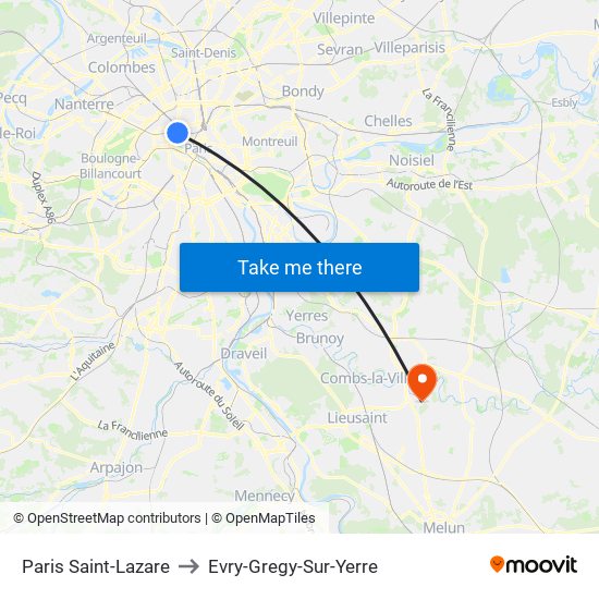 Paris Saint-Lazare to Evry-Gregy-Sur-Yerre map